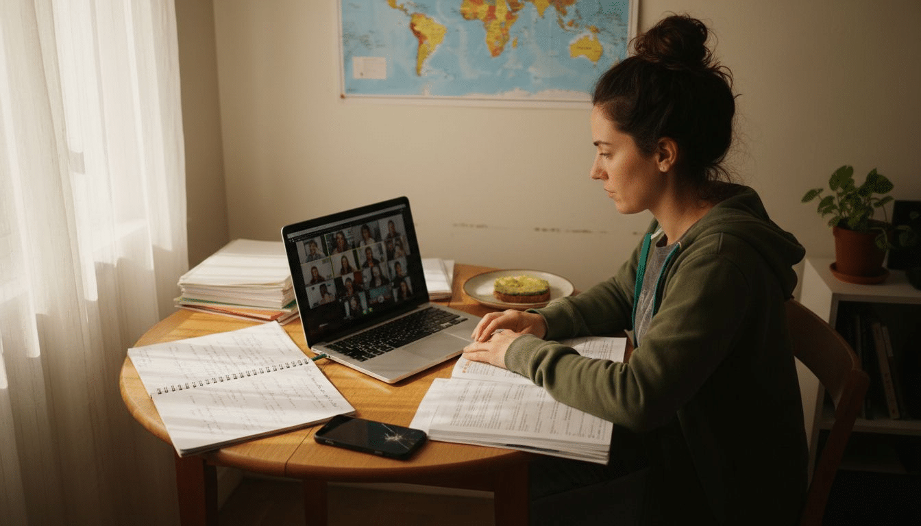 Student taking online global degree course