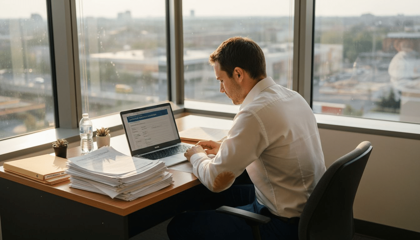 Applicant preparing business degree documents