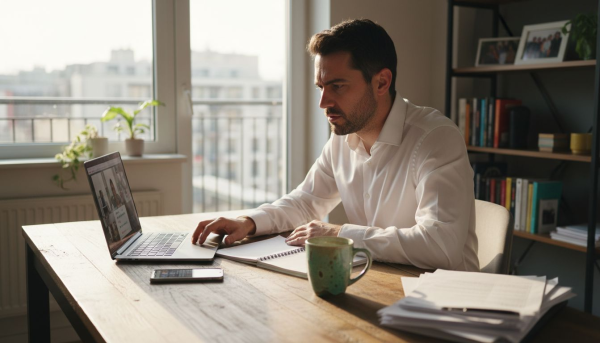 Professional attending UK online MBA session
