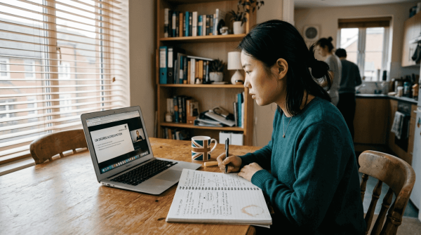 Student studying for UK degree online at home