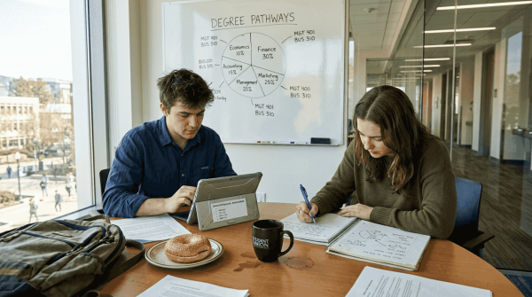 Students discuss business degree options