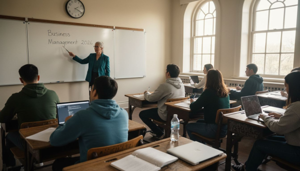 Professor leading business management class