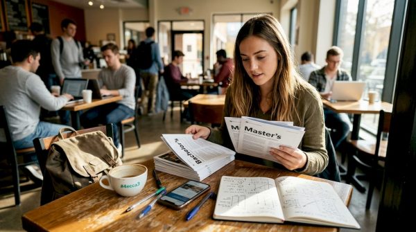 Student reviewing bachelor’s and master’s brochures