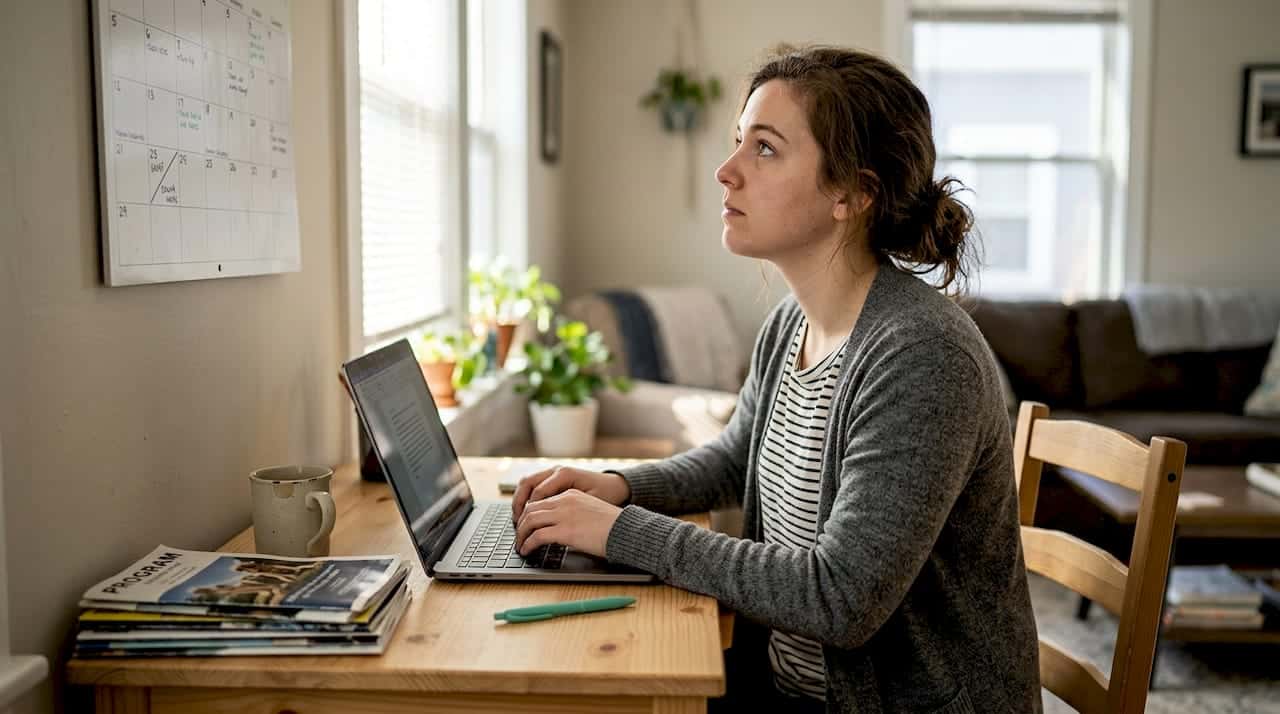 Student planning business management goals at home