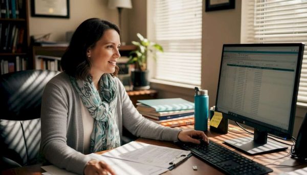 Administrator reviewing degree accreditation paperwork