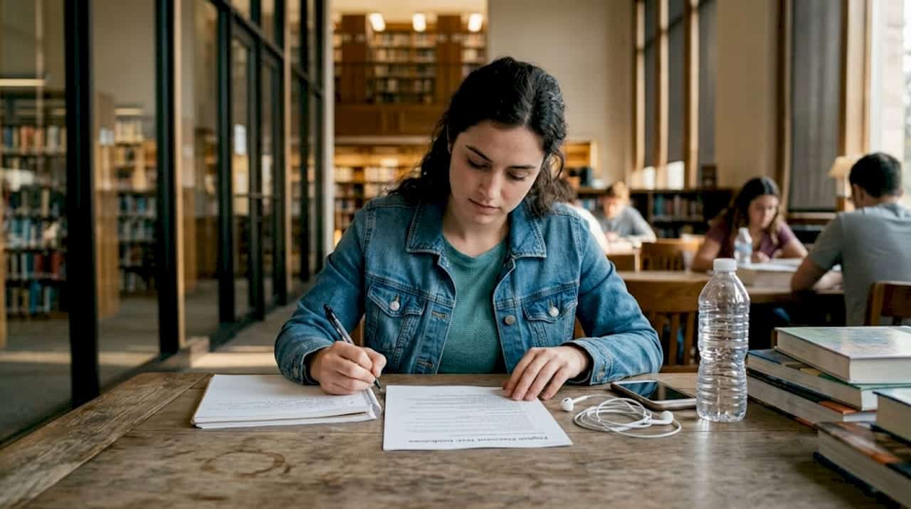Student prepares for English placement test