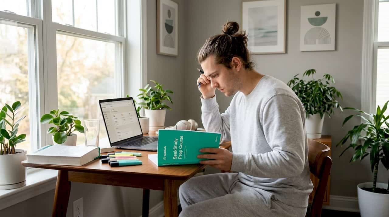Student studying university preparation materials