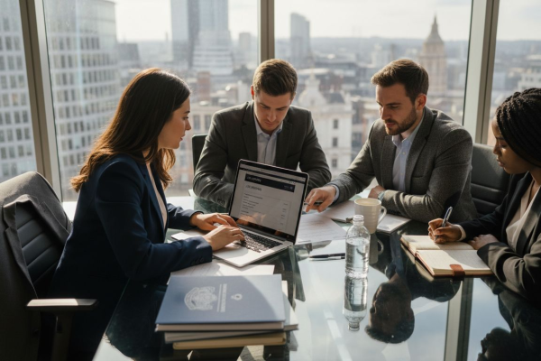 UK graduates networking in city office
