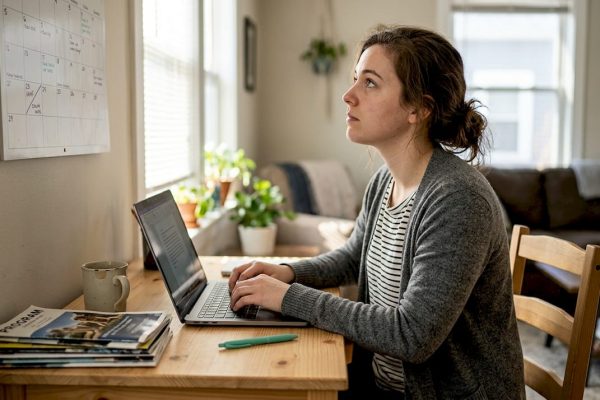 Student planning business management goals at home