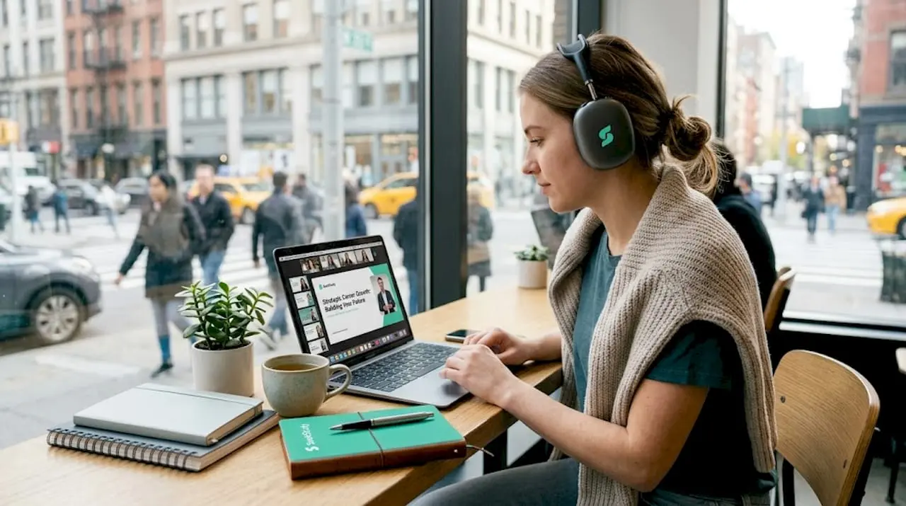 Student attending an online class from home