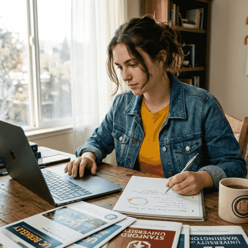 Student reviewing university application materials